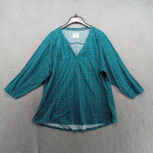 Riders Lee Shirt Womens 3X Blue‎ Teal Abstract V Neck 3/4 Sleeve Blouse